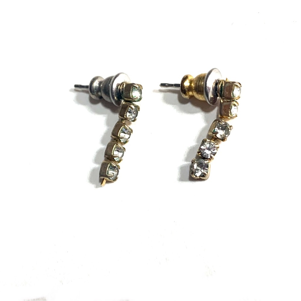 Tiny Prong Set Clear Sparkly Rhinestone Dangle Pierced Earrings 3/4” Long